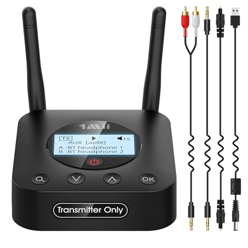 1Mii B06TX Long Range Bluetooth 53 Transmitter for TVPCProjector to 2 Wireless HeadphonesSpeakers Bluetooth Adapter for TV wScreen Display Plug n Play aptX Low Latency Adaptive HD Audio - Image 1