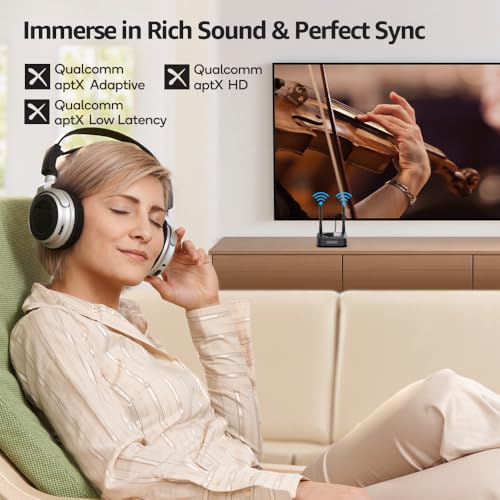 1Mii B06TX Long Range Bluetooth 53 Transmitter for TVPCProjector to 2 Wireless HeadphonesSpeakers Bluetooth Adapter for TV wScreen Display Plug n Play aptX Low Latency Adaptive HD Audio - Image 3