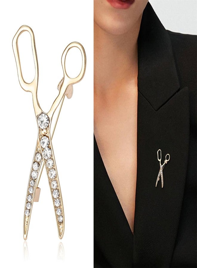 WCRAZYE Scissor and Comb Brooch Hair Stylist Brooch Pin for Women Men Rhinestone Barber Hairdresser Scissors Brooch Pin (Gold) - Image 5