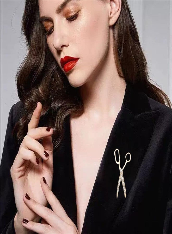 WCRAZYE Scissor and Comb Brooch Hair Stylist Brooch Pin for Women Men Rhinestone Barber Hairdresser Scissors Brooch Pin (Gold) - Image 2