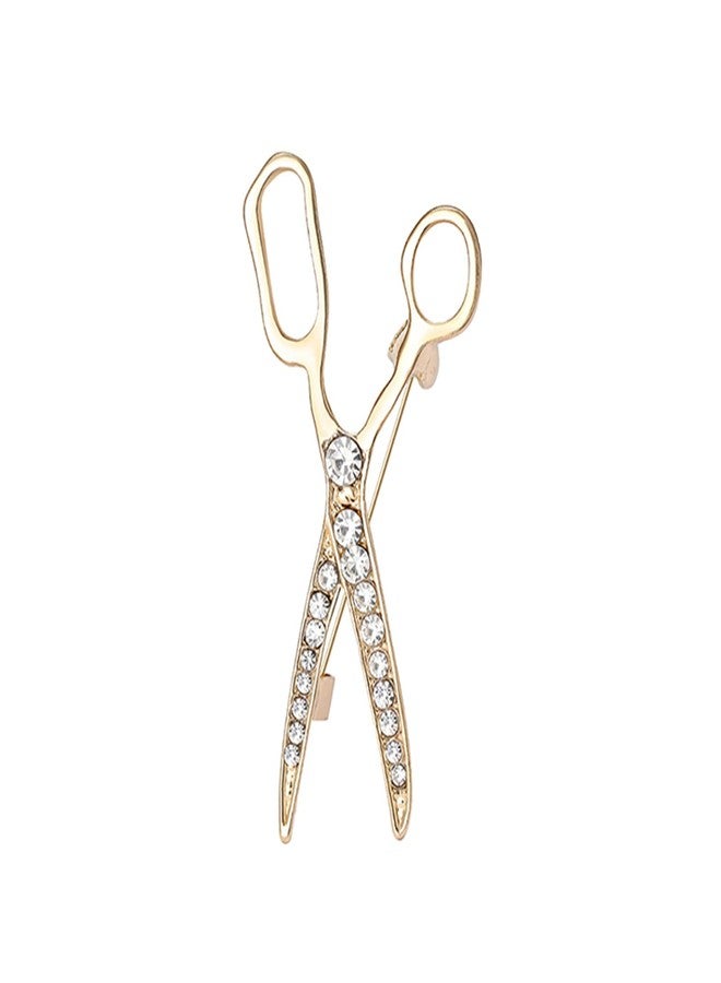 WCRAZYE Scissor and Comb Brooch Hair Stylist Brooch Pin for Women Men Rhinestone Barber Hairdresser Scissors Brooch Pin (Gold) - Image 1