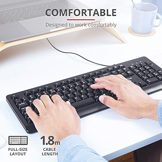 Trust 24095 TARO WIRED KEYBOARD, QWERTY UK LAYOUT, QUIET KEYS, FULL-SIZE KEYBOARD, SPILL-RESISTANT, 1.8 M CABLE, USB PLUG AND PLAY, KEYBOARD FOR PC, LAPTOP, MAC - BLACK - Image 2