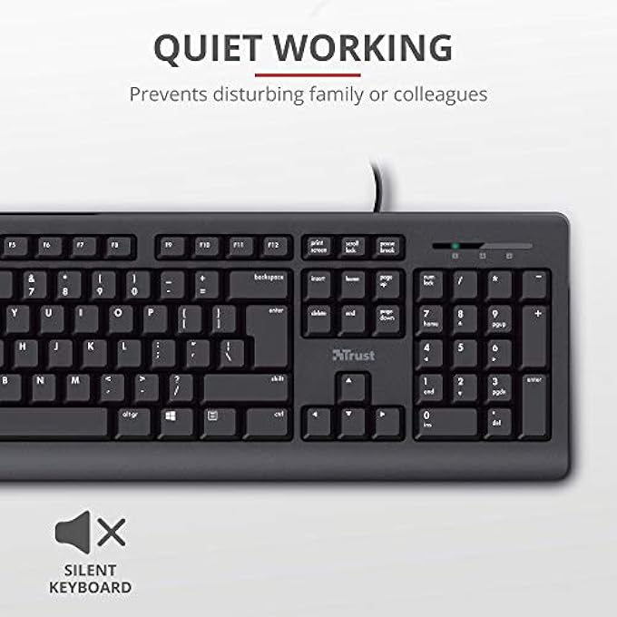 Trust 24095 TARO WIRED KEYBOARD, QWERTY UK LAYOUT, QUIET KEYS, FULL-SIZE KEYBOARD, SPILL-RESISTANT, 1.8 M CABLE, USB PLUG AND PLAY, KEYBOARD FOR PC, LAPTOP, MAC - BLACK - Image 3