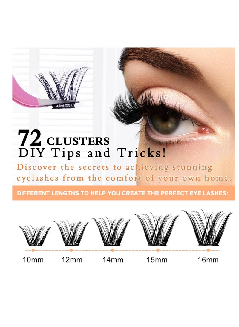 72 Pcs Lash Clusters Eyelash Extensions Wispy False Eyelashes Lash Clusters DIY Eyelash Extensions Individual False Eyelashes for Women 04