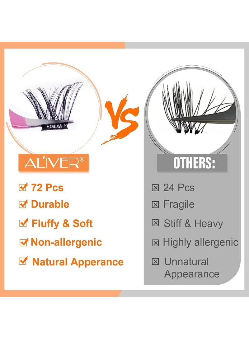 72 Pcs Lash Clusters Eyelash Extensions Wispy False Eyelashes Lash Clusters DIY Eyelash Extensions Individual False Eyelashes for Women 04