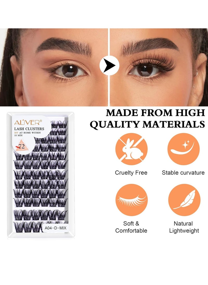 72 Pcs Lash Clusters Eyelash Extensions Wispy False Eyelashes Lash Clusters DIY Eyelash Extensions Individual False Eyelashes for Women 04