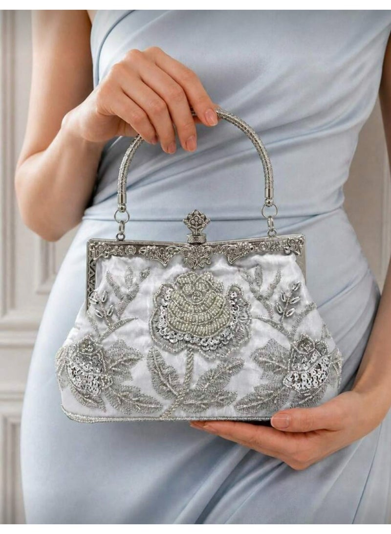 Women's Clutch Evening Bag Women's Handbag Vintage Beaded Bag Shoulder Bag with Removable Chain Perfect for Weddings, Ramadan, Birthdays,Prom Party - Image 2