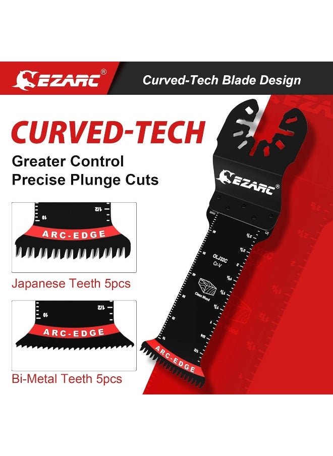 Generic - Ezarc  Oscillating Saw Blades - 11Pieces Extra-Long Reach Arc Edge Multitool Blades With Japanese Teeth, Crv And Bi-Metal Clean Cut For Wood And Metal, Universal Quick Release Oscillating Tool Blades - Image 1