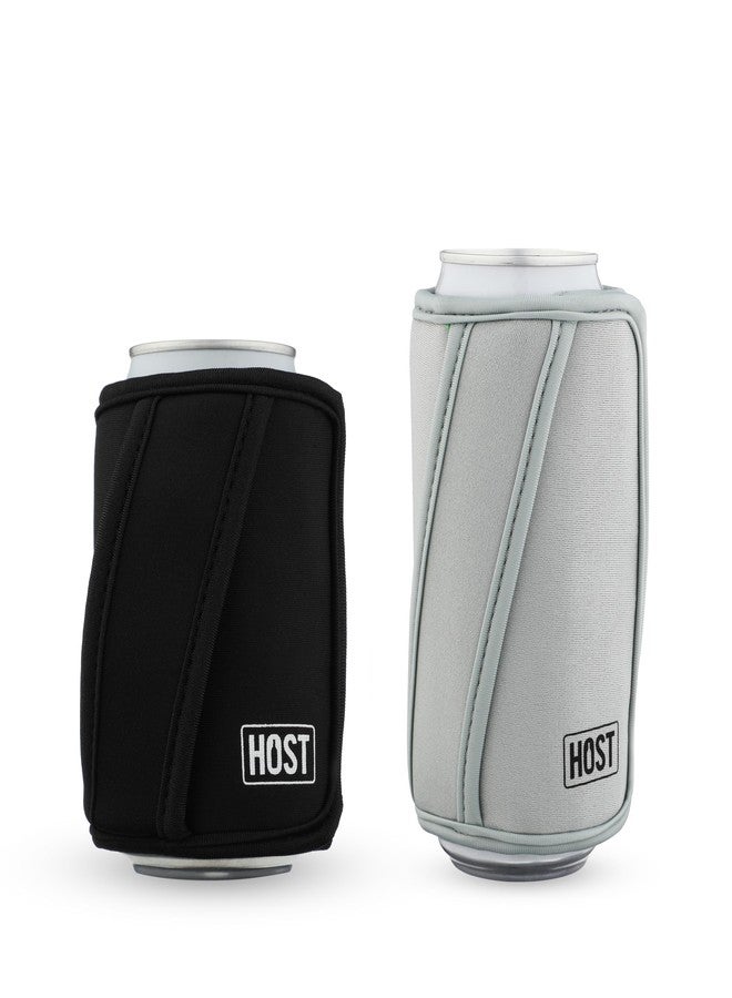 HOST Insta-Chill Slim and Standard Can Cooler Flexible Freezable Gel and Ice Combo Pack for 12oz Standard and Slim Cans, Black and Gray - Image 1