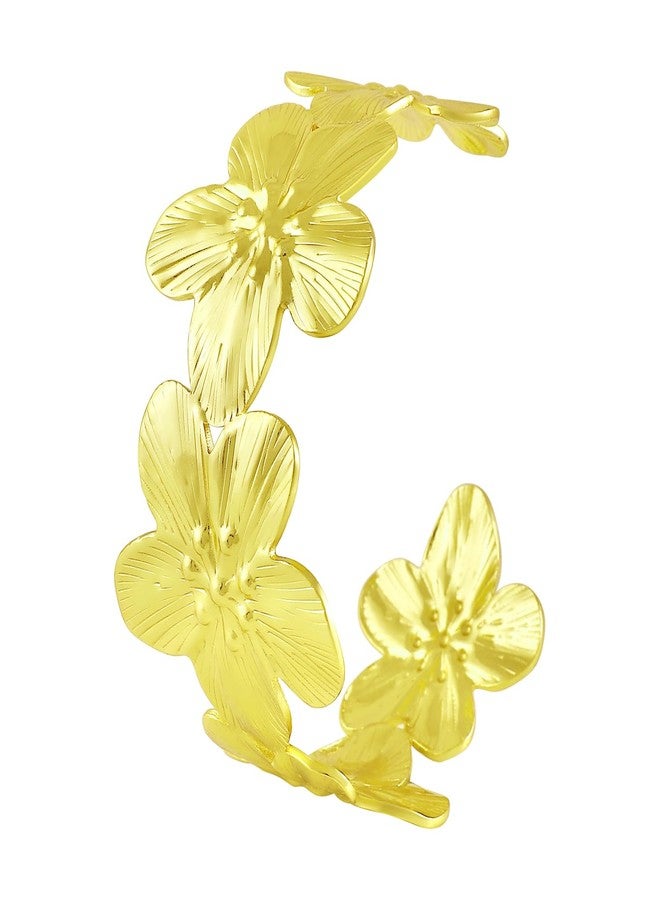 Okos Gold-Plated Floral Design Adjustable Cuff Bracelet for Women & Girls | Elegant Trendy Statement Bracelet for Festive, Party & Gifting - Image 1