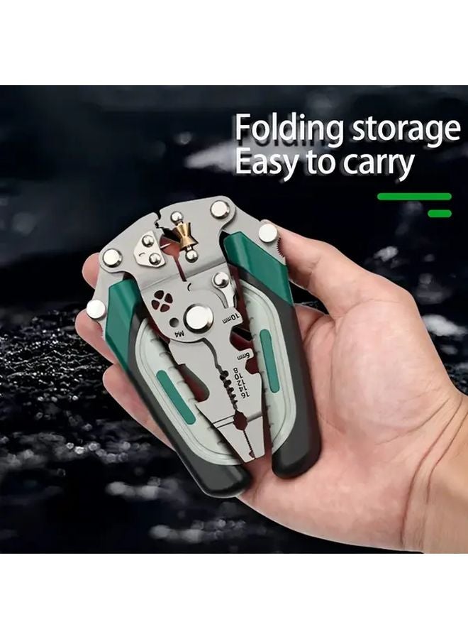 Green Heavy Duty Folding Wire Stripper Tool Crimping Cutting Stripping Pliers - Image 3