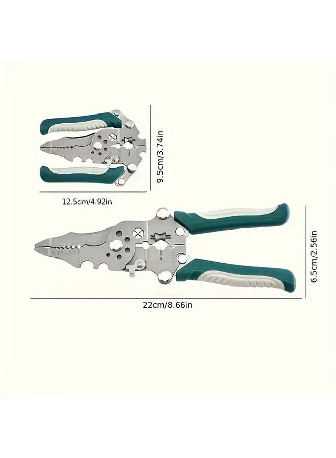 Green Heavy Duty Folding Wire Stripper Tool Crimping Cutting Stripping Pliers - Image 1