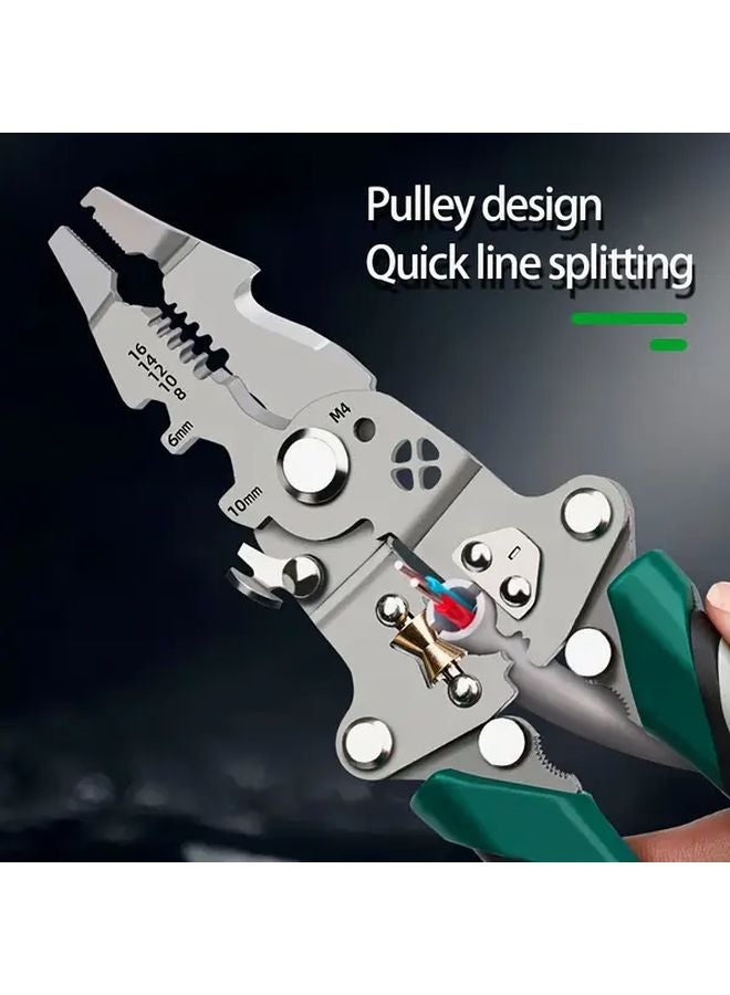 Green Heavy Duty Folding Wire Stripper Tool Crimping Cutting Stripping Pliers - Image 5