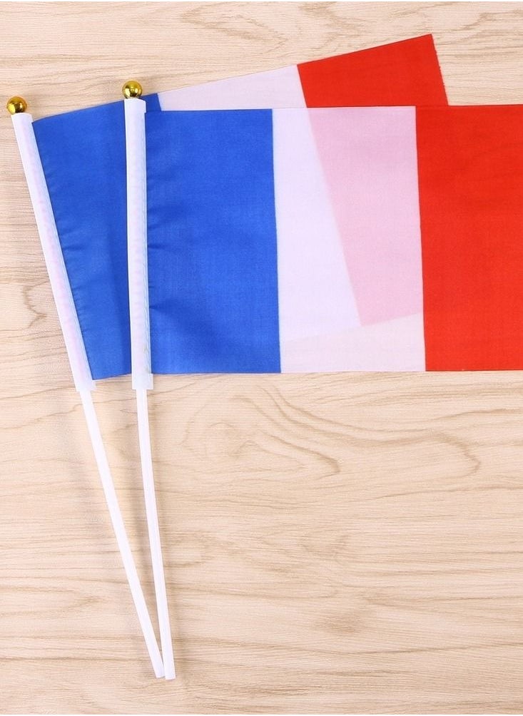 Generic - France Hand Held Flags Mini French National Country Hand Flag 14x21cm (Gold Ball White Stick) - Image 1