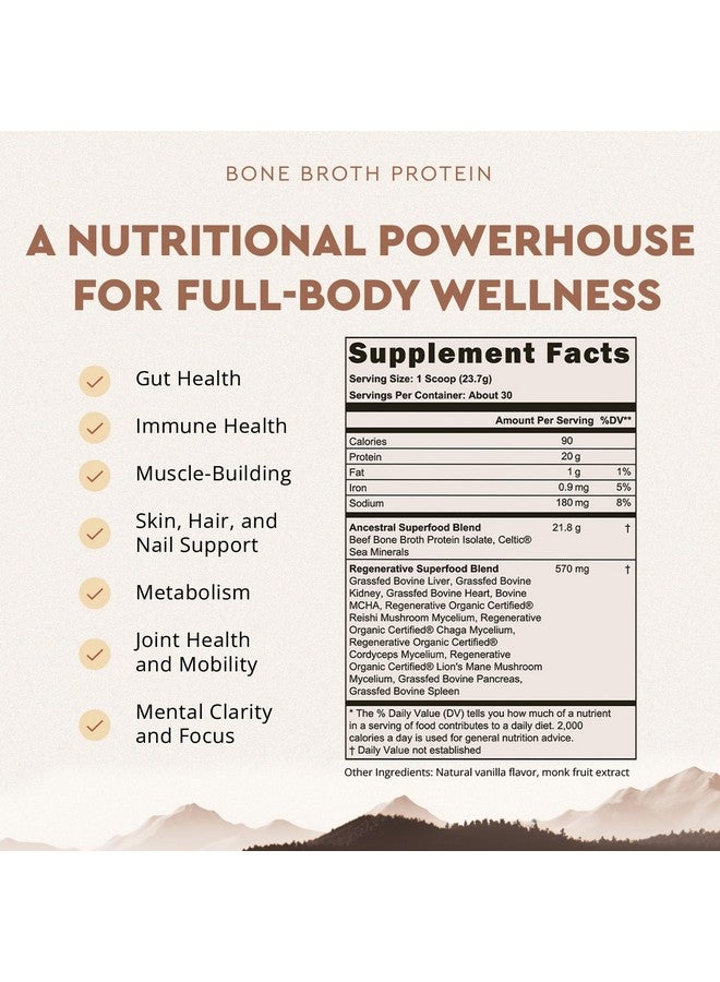 Ancestral Supplements Grass Fed Protein Powder, Vanilla, Beef Bone Broth Based with Beef Organs & Organic Mushrooms, Gut Health Support, High Protein Supplement, 20g Protein Per Serving, 30 Day Supply - Image 2