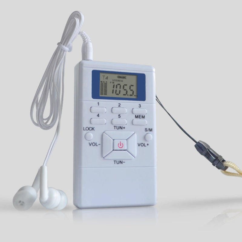 Portable Radio: White Compact Digital Signal Radio - Stable Reception FM Stereo Radio for Hiking, Commuting and Daily Use - Image 1