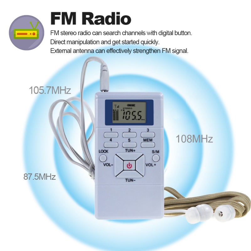 Portable Radio: White Compact Digital Signal Radio - Stable Reception FM Stereo Radio for Hiking, Commuting and Daily Use - Image 5