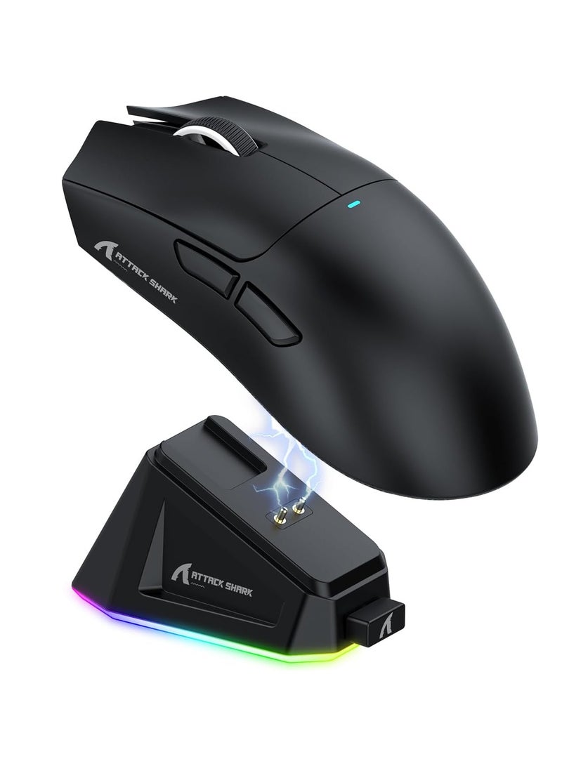 ATTACK SHARK X11 Gaming Mouse with Magnetic Charging Dock, PixArt PAW3311 Gaming Sensor, BT/2.4G Wireless/Wired Gaming Mouse, 22000 DPI, Office Mice Gamer Mice for Win11/Xbox/PS/Mac (Black) - Image 1