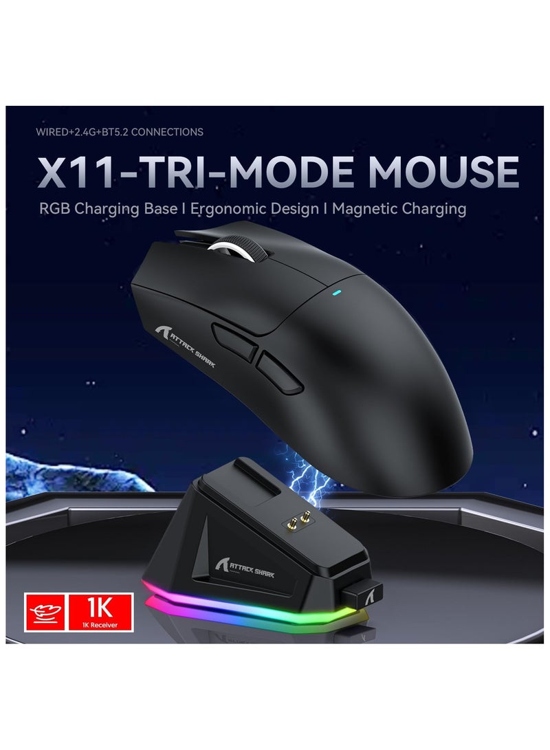 ATTACK SHARK X11 Gaming Mouse with Magnetic Charging Dock, PixArt PAW3311 Gaming Sensor, BT/2.4G Wireless/Wired Gaming Mouse, 22000 DPI, Office Mice Gamer Mice for Win11/Xbox/PS/Mac (Black) - Image 2