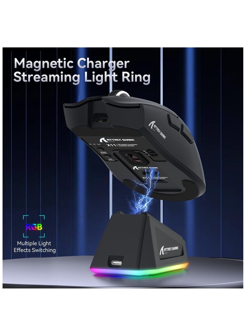 ATTACK SHARK X11 Gaming Mouse with Magnetic Charging Dock, PixArt PAW3311 Gaming Sensor, BT/2.4G Wireless/Wired Gaming Mouse, 22000 DPI, Office Mice Gamer Mice for Win11/Xbox/PS/Mac (Black) - Image 4