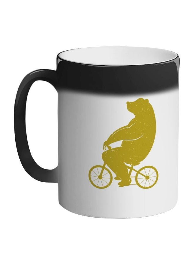 Bear On Bicycle Printed Colour Changing Coffee Mug Black 11ounce