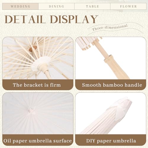 MBJZSL 12 Pack White Paper Umbrellas, 23.6 Inch Paper Parasol Umbrella Chinese Japanese Style DIY Umbrellas Decorative Vintage Decor for Wedding Props - Image 3