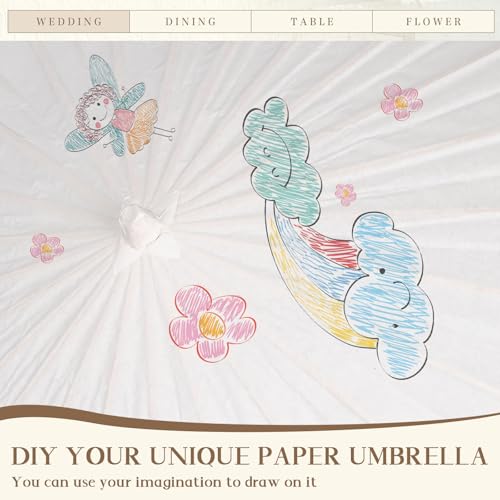 MBJZSL 12 Pack White Paper Umbrellas, 23.6 Inch Paper Parasol Umbrella Chinese Japanese Style DIY Umbrellas Decorative Vintage Decor for Wedding Props - Image 4