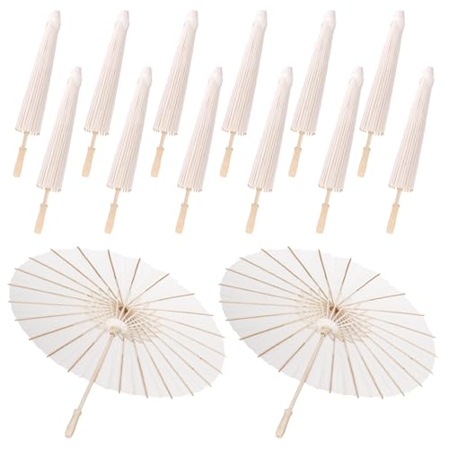 MBJZSL 12 Pack White Paper Umbrellas, 23.6 Inch Paper Parasol Umbrella Chinese Japanese Style DIY Umbrellas Decorative Vintage Decor for Wedding Props - Image 1