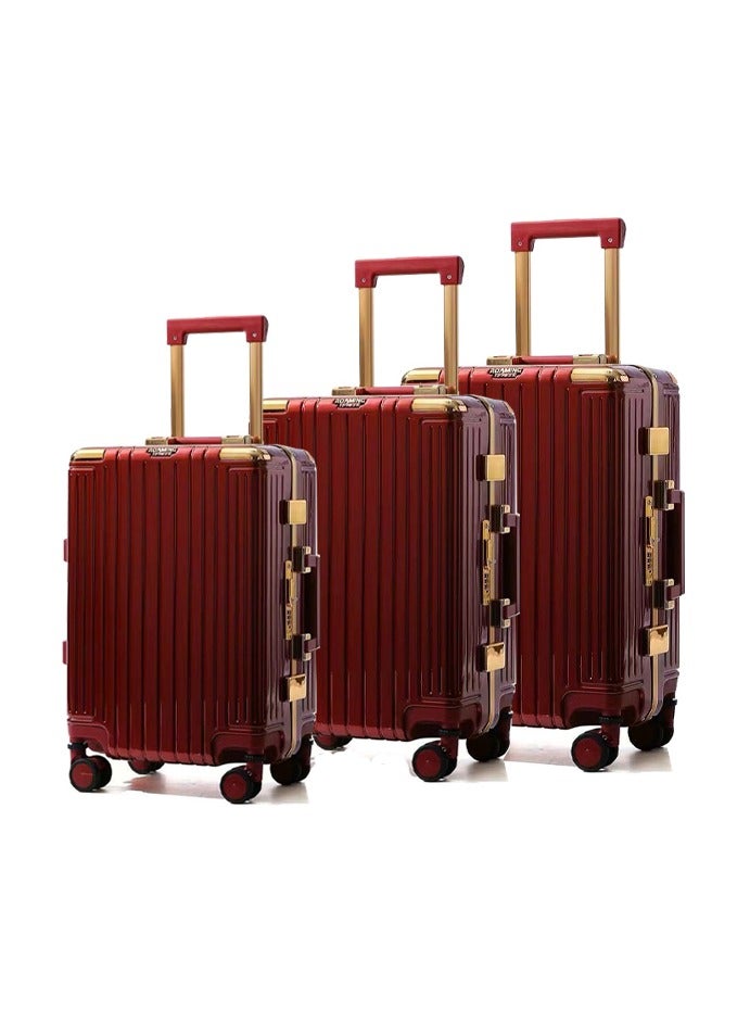PK 3 PCS TROLLEY LUGGAGE ALUMINUM FRAME POLY CARBON MATERIAL, LUGGAGE SUITCASE SET AND CABIN LUGGAGE BAG SET WINE COLOUR - Image 3