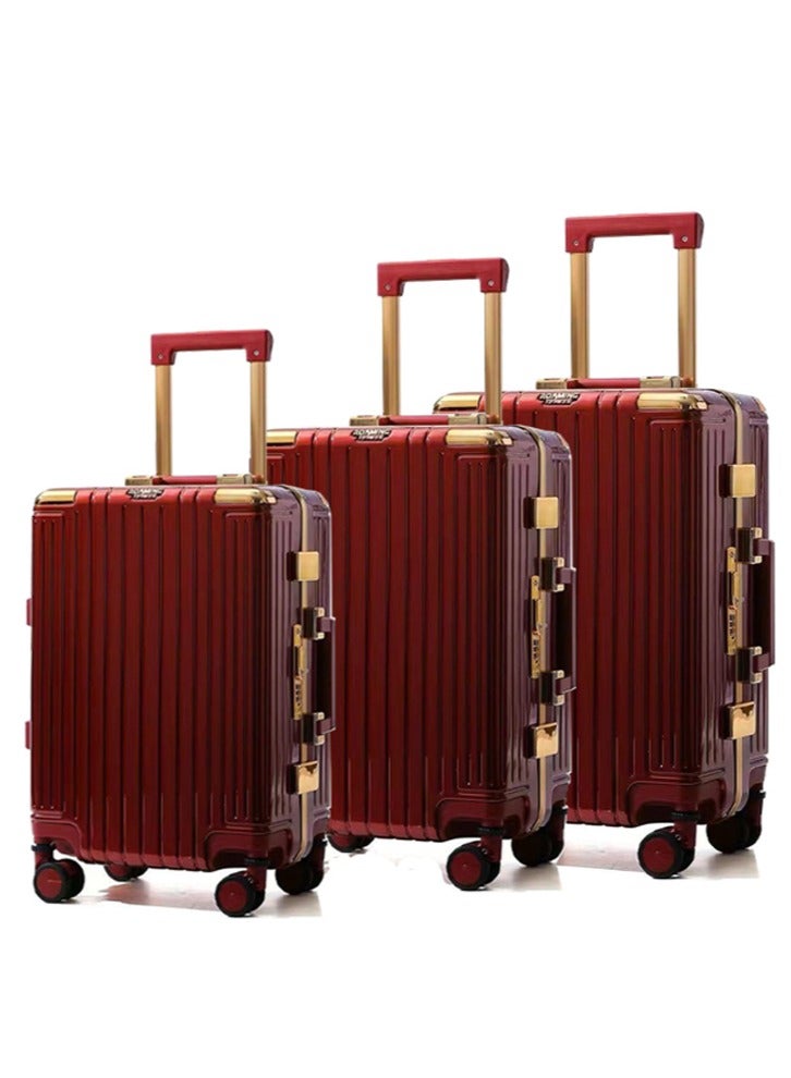 PK 3 PCS TROLLEY LUGGAGE ALUMINUM FRAME POLY CARBON MATERIAL, LUGGAGE SUITCASE SET AND CABIN LUGGAGE BAG SET WINE COLOUR - Image 2
