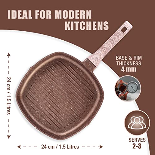 Wonderchef Duralife Die-cast Non-Stick Grill Pan 24cm for Kitchen, Non-Toxic, Chemical & PFOA Free Duramax Coating, Low-Oil Cooking, Gas Stove & Induction Friendly, 2-Yr Warranty Copper - Image 5