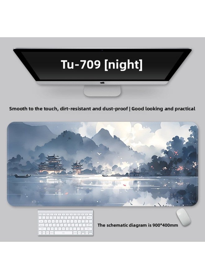Mouse Pad Large National Style Landscape College Student Table Mat Game Special Keyboard Pad Men's And Women's Computer Office Mouse Pad-Color:600*300*3-Pattern:TU-709 [night]]  - Image 1