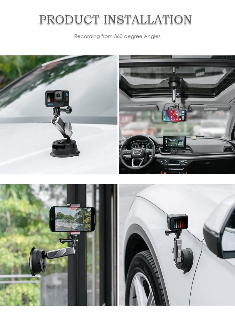 General Go Pro Suction Cup Holder, Action Camera with 360° Twin Head Ball, Car Suction Cup Holder with Insta-360 X3 X2 Go3 Hero 12 11 10 9 8 Accessories  - Image 5