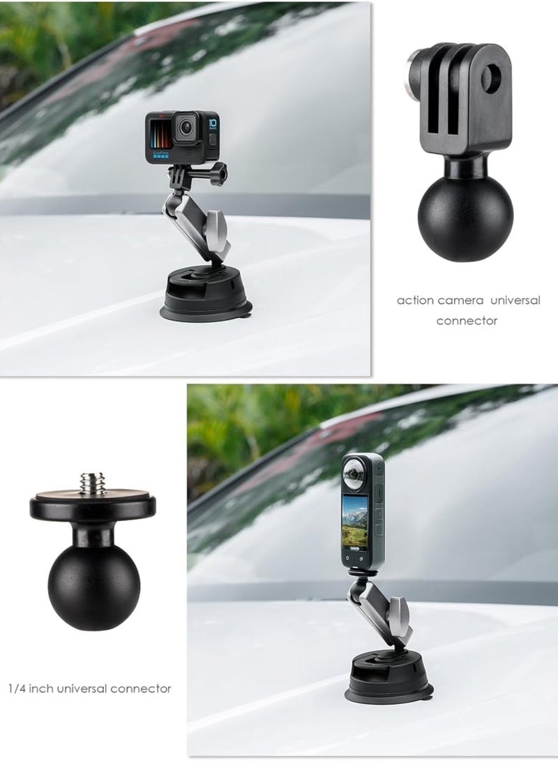 General Go Pro Suction Cup Holder, Action Camera with 360° Twin Head Ball, Car Suction Cup Holder with Insta-360 X3 X2 Go3 Hero 12 11 10 9 8 Accessories  - Image 4