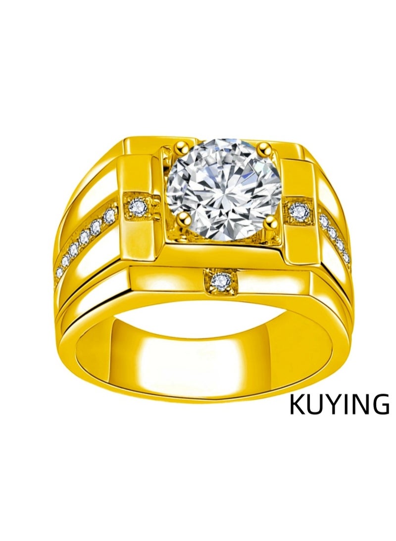 KUYING Three Dimensional Hollow Inlaid Circular Main Diamond Men's Ring - Image 2