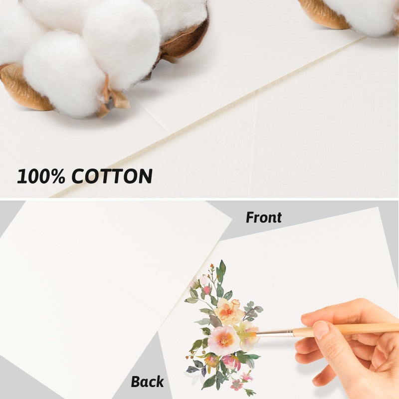 CXIIPOL 100 Sets Watercolor Cards with Envelopes, 140 lb/300 GSM Pure Cotton Watercolor Paper Cards and Envelopes, 4 x 6 Inch Blank Watercolor Card for Painting, Weddings Invitations, Greeting Card - Image 3