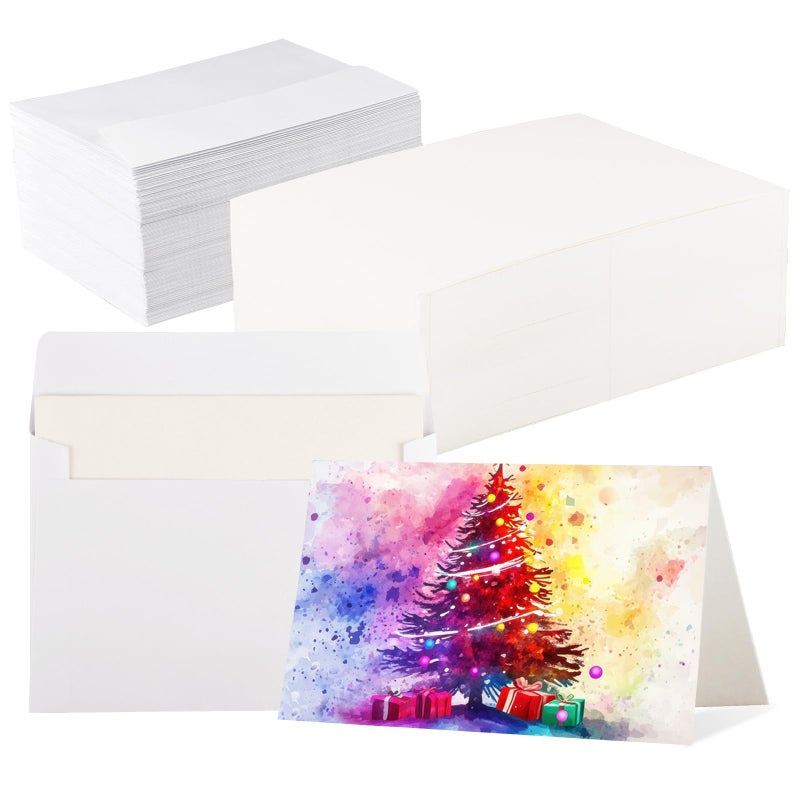 CXIIPOL 100 Sets Watercolor Cards with Envelopes, 140 lb/300 GSM Pure Cotton Watercolor Paper Cards and Envelopes, 4 x 6 Inch Blank Watercolor Card for Painting, Weddings Invitations, Greeting Card - Image 1