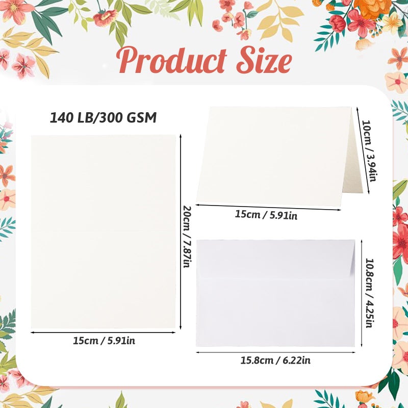 CXIIPOL 100 Sets Watercolor Cards with Envelopes, 140 lb/300 GSM Pure Cotton Watercolor Paper Cards and Envelopes, 4 x 6 Inch Blank Watercolor Card for Painting, Weddings Invitations, Greeting Card - Image 2
