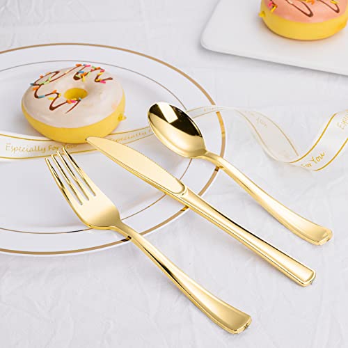 N9R 60PCS Gold Plastic Silverware - Gold Plastic Cutlery Set Disposable Flatware Dinnerware -30 Forks, 15 Spoons, 15 Knives for Party, Thanksgiving, Christmas - Image 5