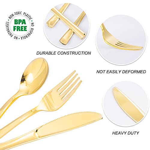 N9R 60PCS Gold Plastic Silverware - Gold Plastic Cutlery Set Disposable Flatware Dinnerware -30 Forks, 15 Spoons, 15 Knives for Party, Thanksgiving, Christmas - Image 4