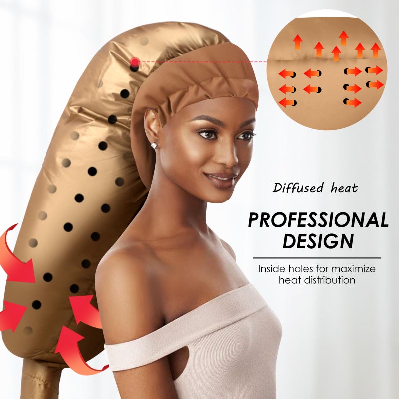 TEPENAR Hair Dryer Bonnet Attachment: Upgraded Extra Large Hooded Dryer Adjustable Hair Dryer Caps - Easy to Use for Natural Curly Textured Hair Care Styling Fast Drying - Gold - Image 4