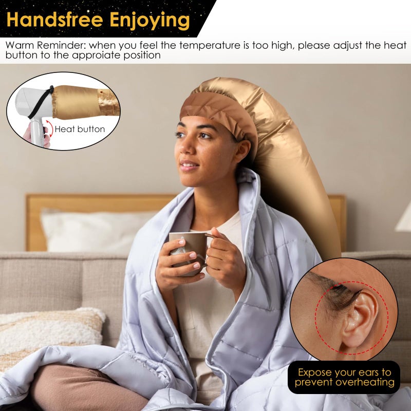 TEPENAR Hair Dryer Bonnet Attachment: Upgraded Extra Large Hooded Dryer Adjustable Hair Dryer Caps - Easy to Use for Natural Curly Textured Hair Care Styling Fast Drying - Gold - Image 5