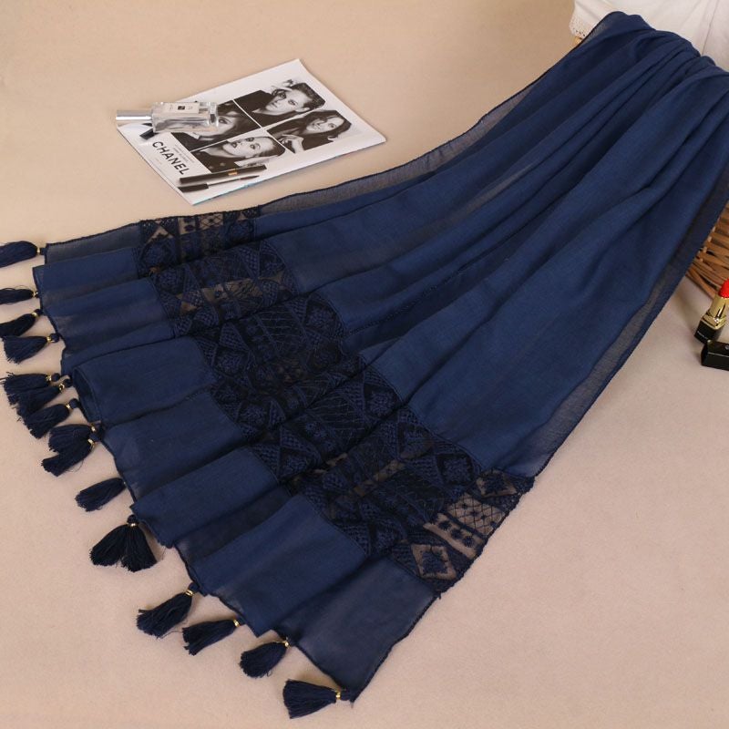 Chic Lace Tassel Scarf Solid Color Womens Shawl 1# White - Image 3