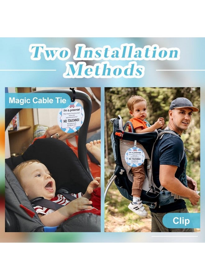 PLIGREAT 2 Pack No Touching Baby Car Seat Sign, No Kissing Baby Stroller Tag with Hanging Straps and Clip, No Touch Baby Safety Sign for Babies Girls Boys - Image 4