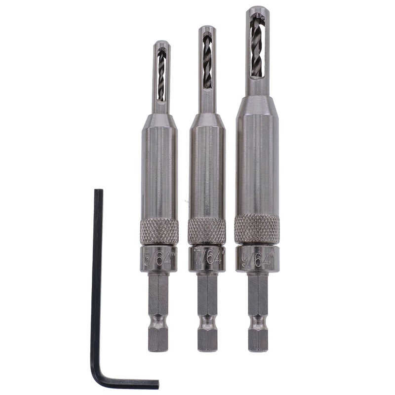 Milescraft 2317 SelfCentering Spring Loaded 3pc Hinge Bit Set Includes 564 764 and 964 Drill Bits for Woodworking