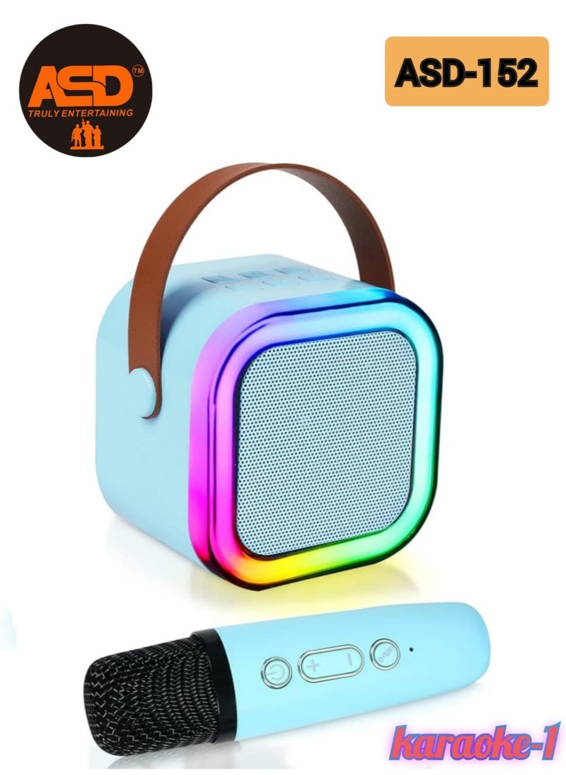 ASD - Portable Wireless Speaker with Wireless Mic, RGB Light, TF Card Support and FM Radio  - ASD-152 Karaoke-1, Blue - Image 1