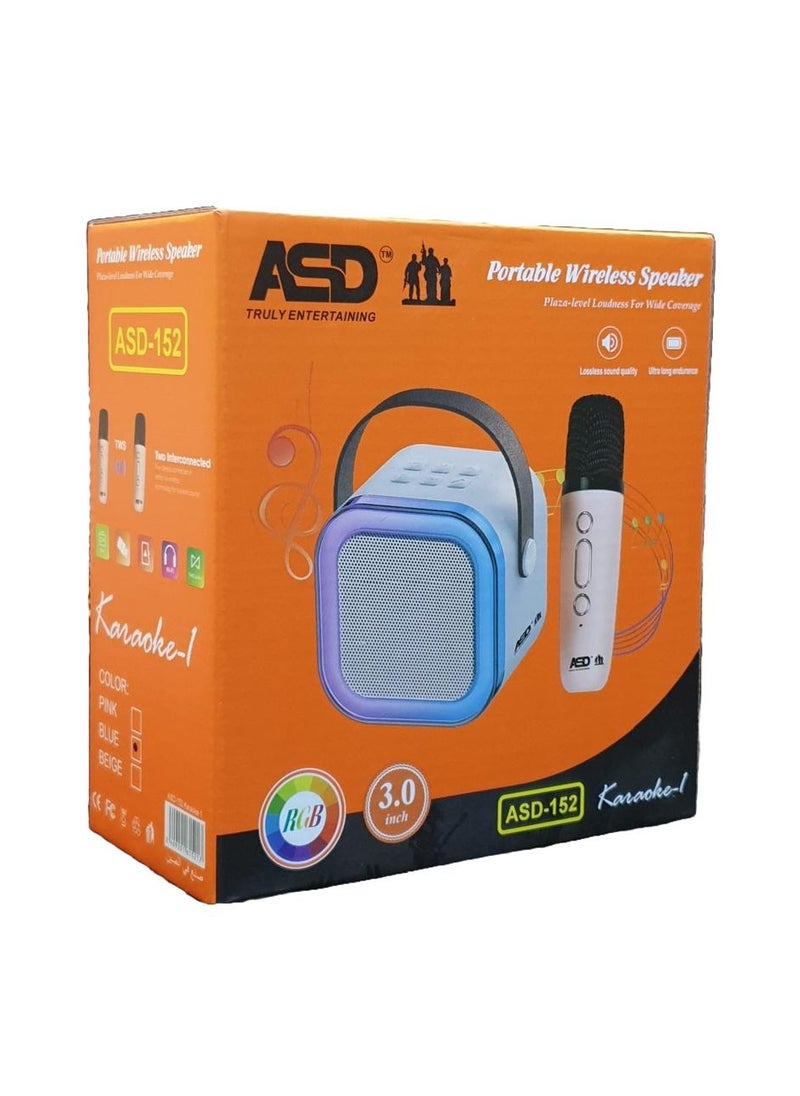 ASD - Portable Wireless Speaker with Wireless Mic, RGB Light, TF Card Support and FM Radio  - ASD-152 Karaoke-1, Blue - Image 1