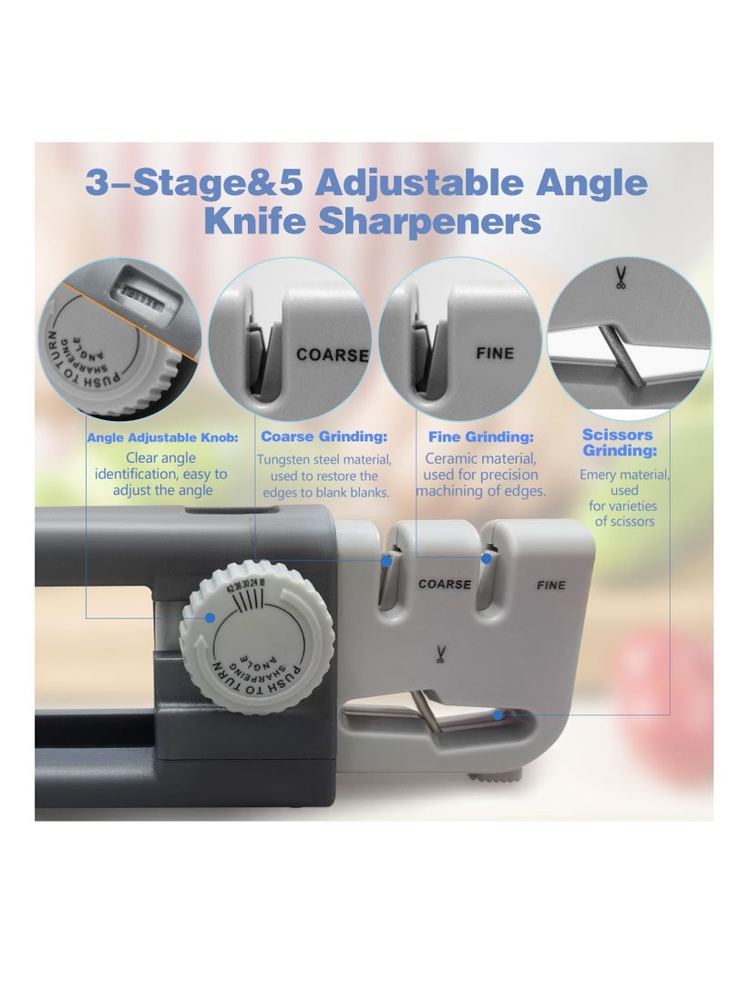 SYOSI Knife Sharpener Professional Knife Sharpener with 5 Adjustable Angle 3-Stage Sharpening Portable Ceramic Sharpening Ergonomic Non-Slip Base Easy to Clean for Kitchen Home Hunting Grey - Image 2