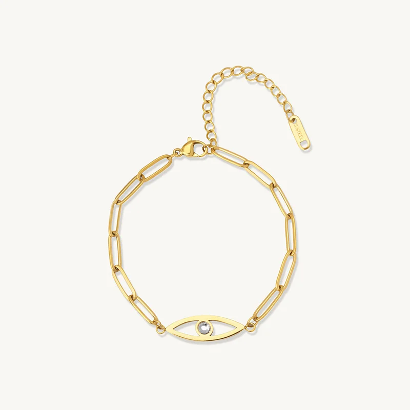 Palmonas PALMONAS Evil Eye Paperlink Chain Bracelet for Women | 18K Gold Plated, Waterproof & Anti-Tarnish