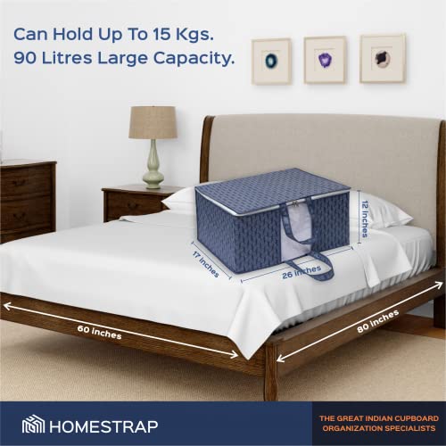 HomeStrap Printed Rectangular Underbed Storage Bag/Organizer/Blanket Cover with Front Handle (Navy Blue) Pack of 3 - Image 3